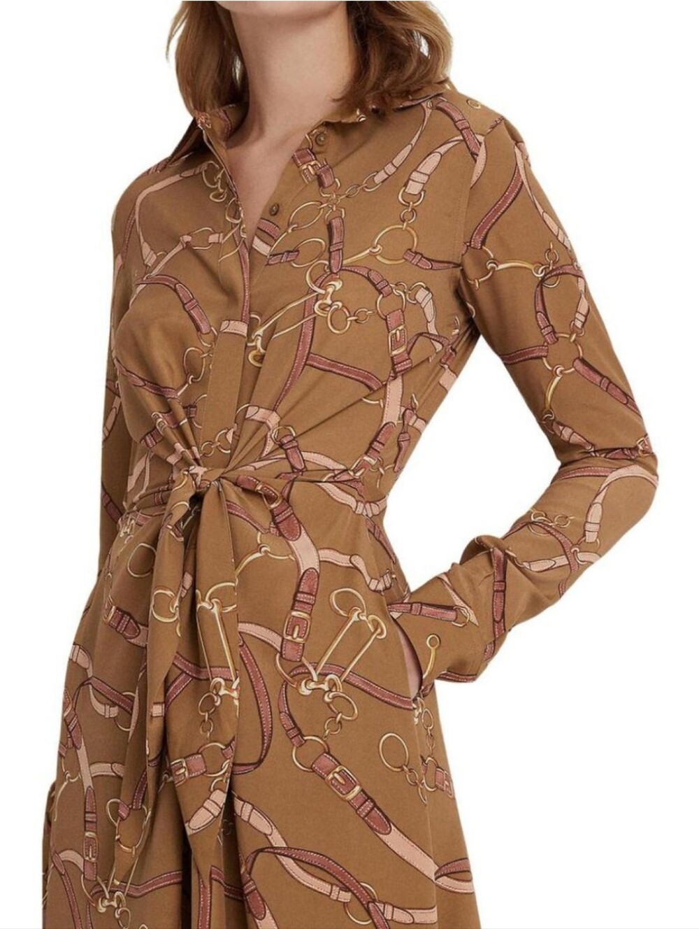 LAUREN Ralph Lauren Belting-Print Tie-Front Crepe Shirtdress 12